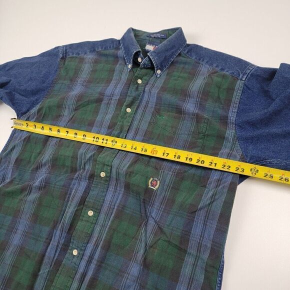 Vintage Y2K 90s Tommy Hilfiger Crest Long Sleeve Button Down Denim Plaid Shirt - Picture 7 of 14
